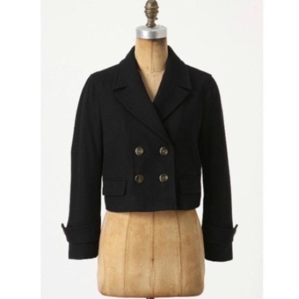 Anthropologie Cartonnier Luisa wool crop pea coat jacket dark navy size small